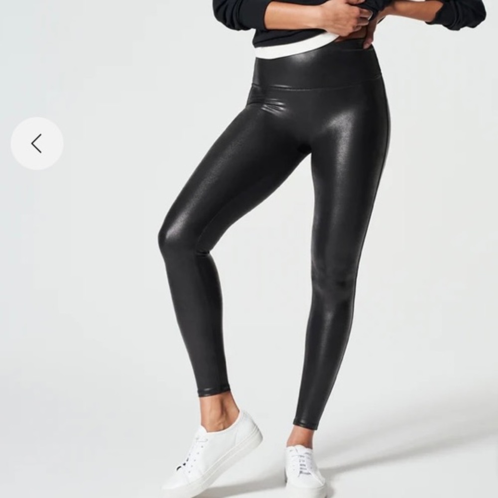 SPANX Black Faux Leather Pants- medium tall